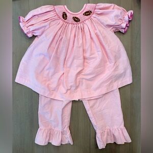 Pink Gingham Smocked Football Pants Set 3t GUC